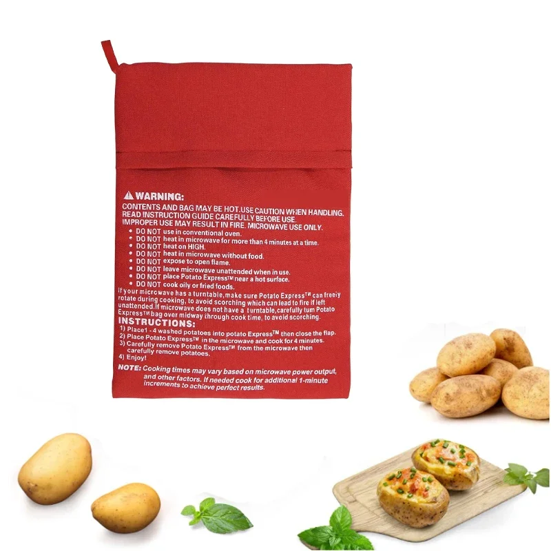 1PC NEW Red Washable Cooker Bag Baked Potato Microwave Cooking Potato Quick Fast (cooks 4 potatoes at once) Baking Potatoes Bag