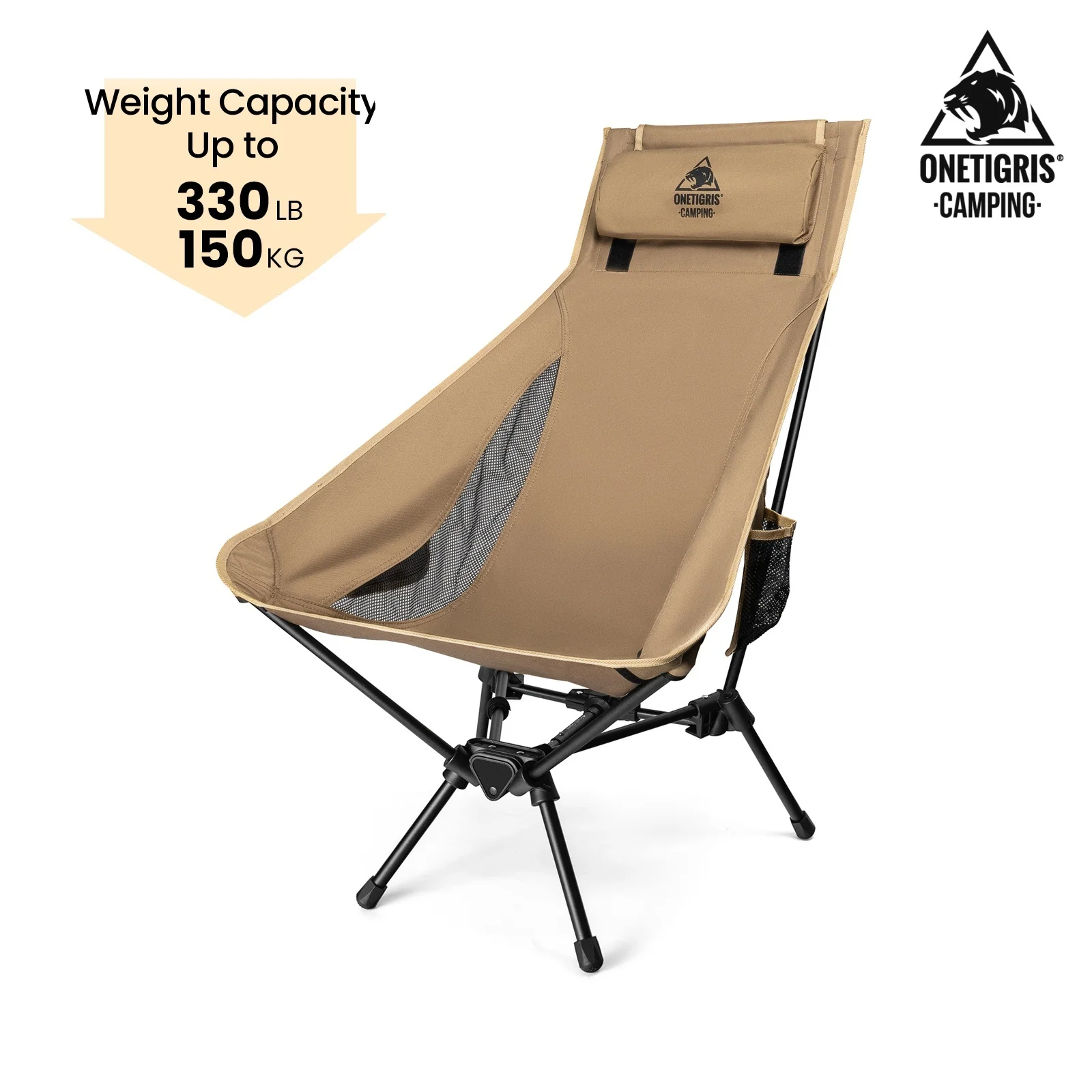 OneTigris Tigerblade Klappbarer Campingstuhl 330LB Übergroßer Tragbarer Outdoor-Stuhl zum Angeln, Wandern, Backpacking, Garten- und Picknickgebrauch
