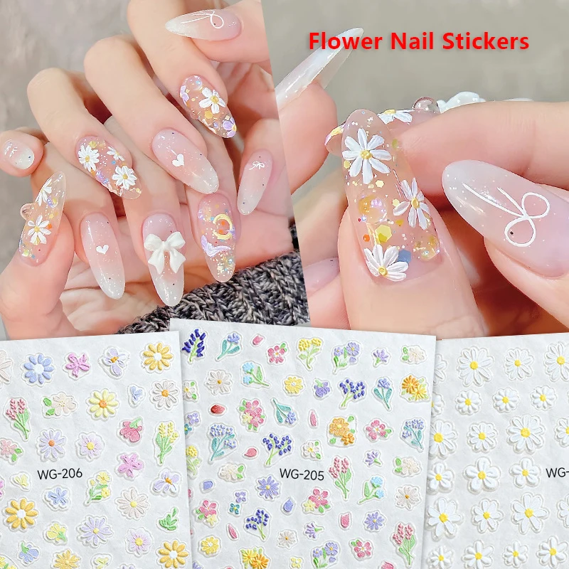 1Sheet Colorful Sparkling Glass Fragment Spring Wildflowers Kids Adhesive Flash Nail Stickers Art Decorations Design