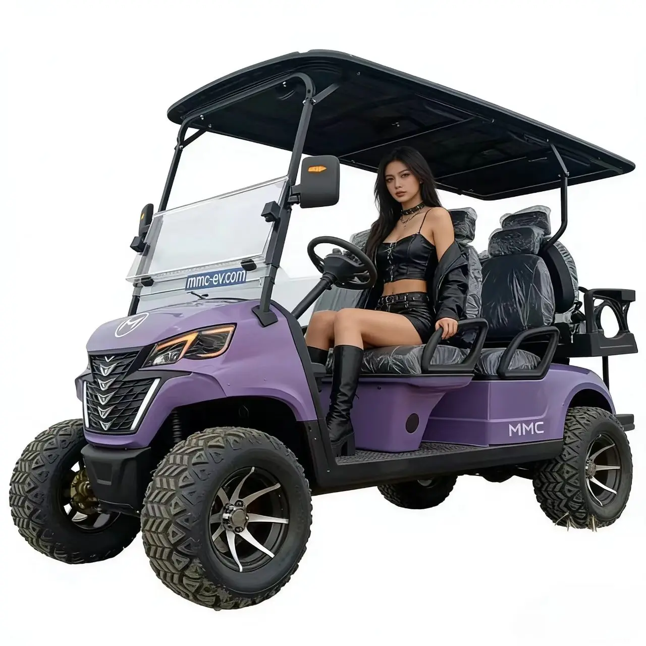 MMC 4WD Off-Road Tires Shining Low Cheap Price Customized 2 4 6 8 Seat 48/60/72V 4000/5000/7000W Solar Panel Electric Golf Cart