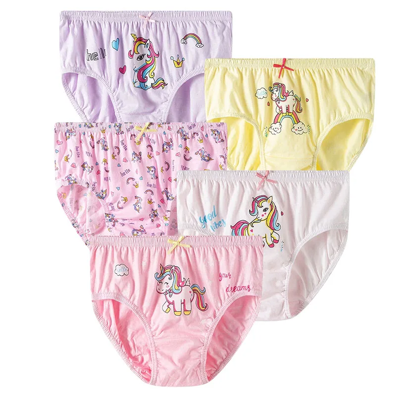 5/10Pcs Girls Cotton Panties Cartoon Pattern Briefs Cute Cat Unicorn Rainbow Various Comfy Soft Underwear for Children