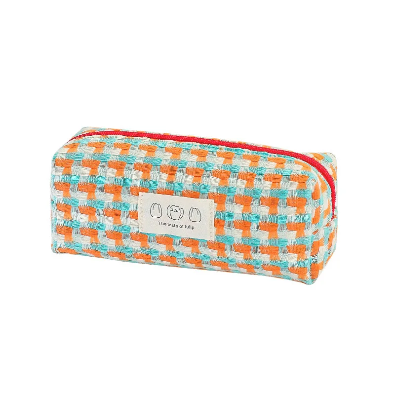 Imagem -05 - Simples Tecelagem Woven Pencil Case Lápis de Grande Capacidade Bolsa de Armazenamento de Papelaria Material Estudante Papelaria Escola