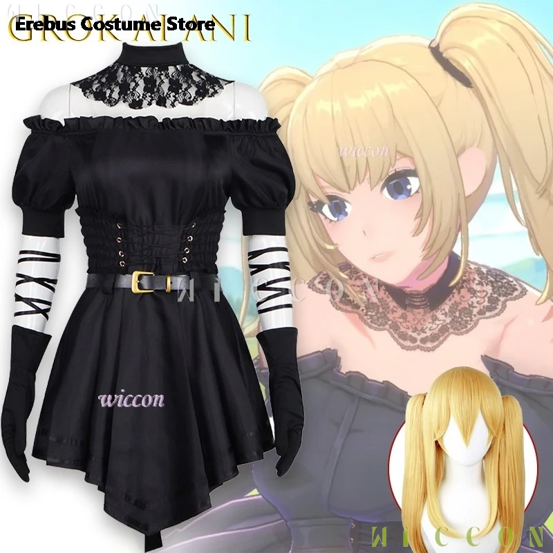 أزياء الهالوين التأثيرية غروك AI Ani التأثيرية فستان لوليتا القوطية ذيول مزدوجة ملابس سوداء لمحبي النساء ملابس أنيمي