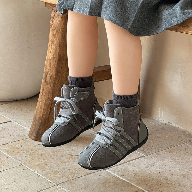 

New Girls Stylish High Top Sneakers Fashion Classic Breathable Comfortable Kids Casual Shoes School Non-slip Children Suede Shoe