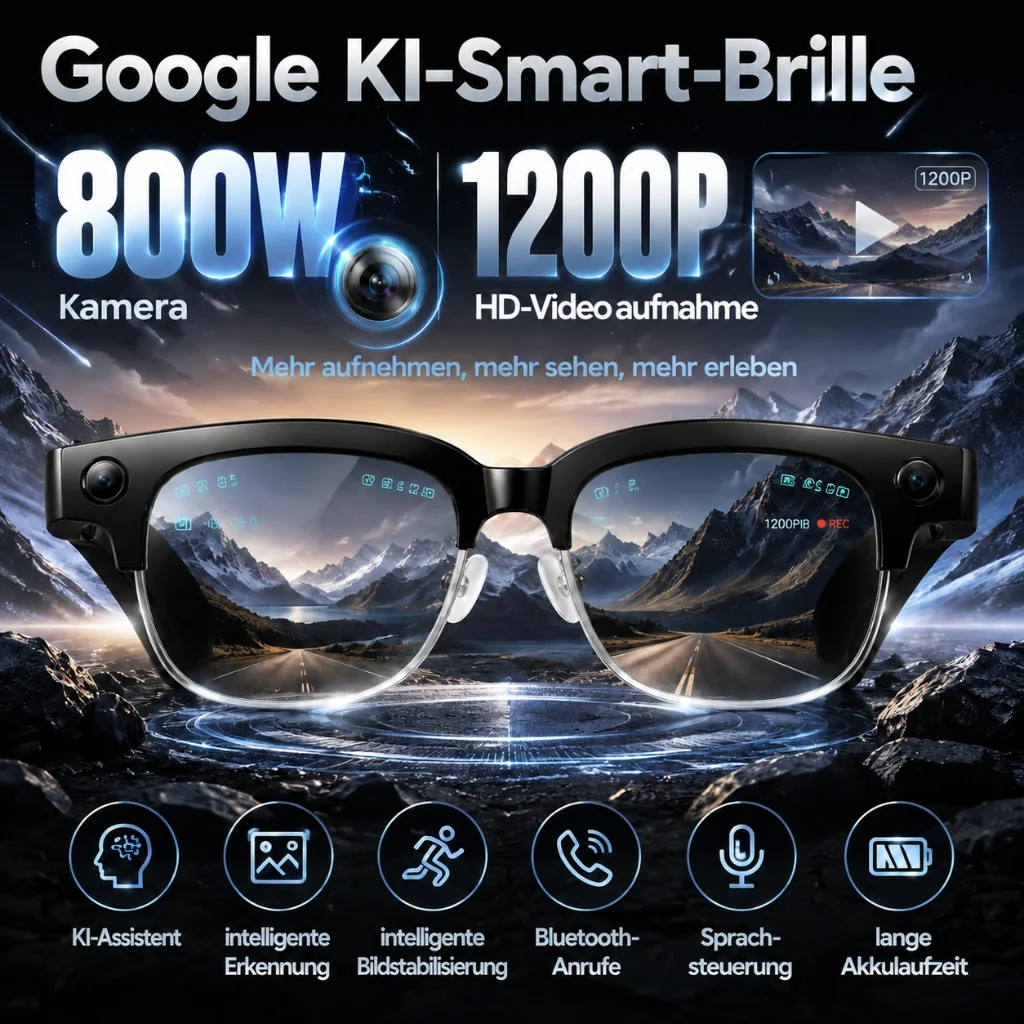 GUHUAVMI W630 KI-Kamerabrille 2026 Neu 8MP HD-Aufnahme Smart-Sonnenbrille Anti-Shake Video-Foto, WiFi-Synchronisation, Sprachaktivierung, KI-Übersetzung, Objekterkennung, Bluetooth-Anrufe, Musik, ENC