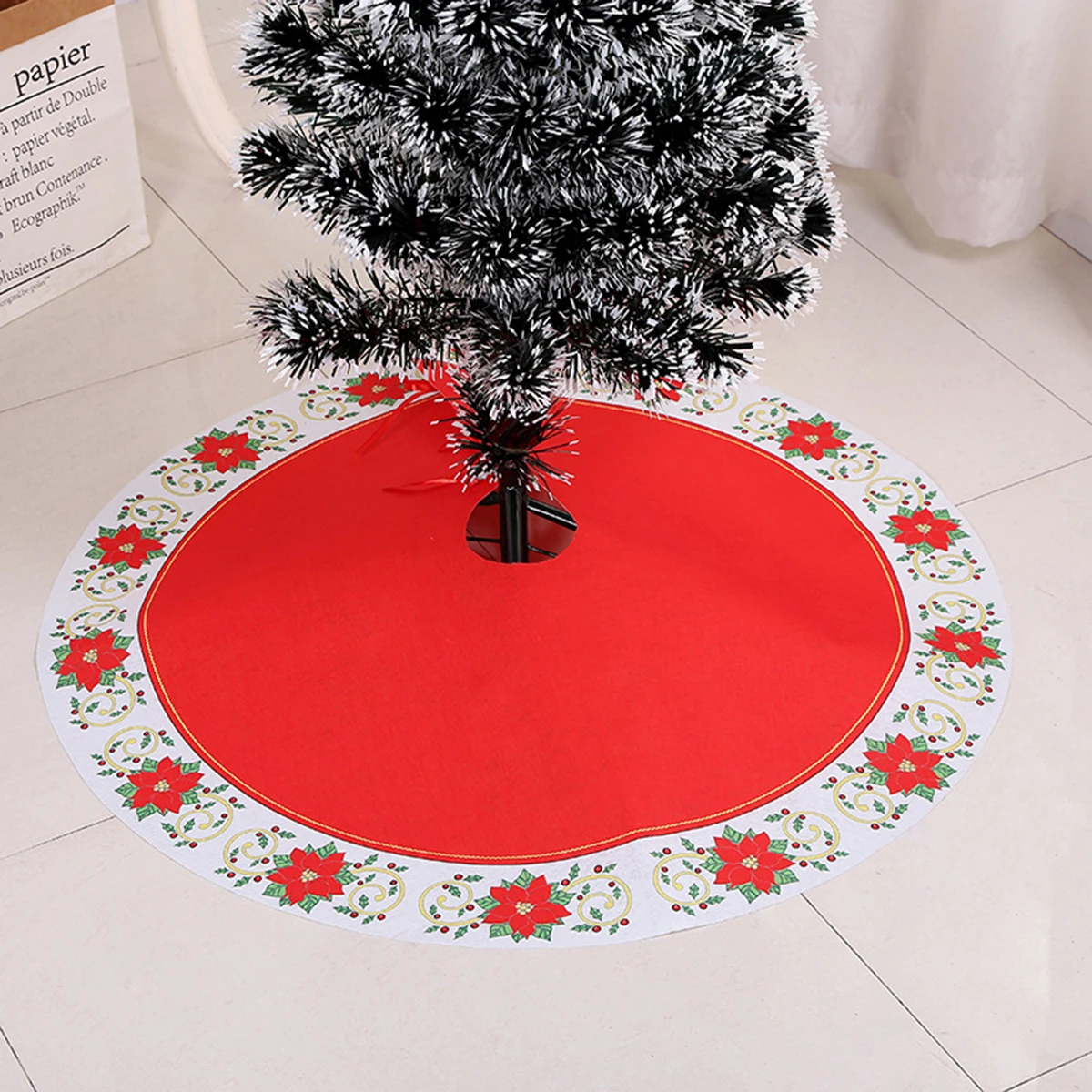 

Christmas Tree Printing Skirt Round Shape Christmas Tree Base Apron Mat Tree Base Carpet for Decoration (Red)