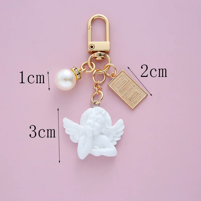 Creative White Angel Keychain Vintage Mini Pearl Keyring Gold Color Car Key Holder Bag Charms Accessories Holiday Gift For Women