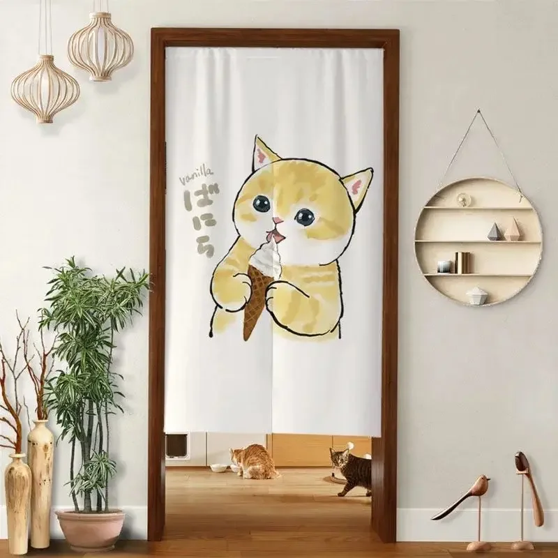 Cute Funny Cat Pattern Door Curtains Living Room Bedroom Doorway Curtain Kitchen Half Panel Curtains Decoration Split Curtain