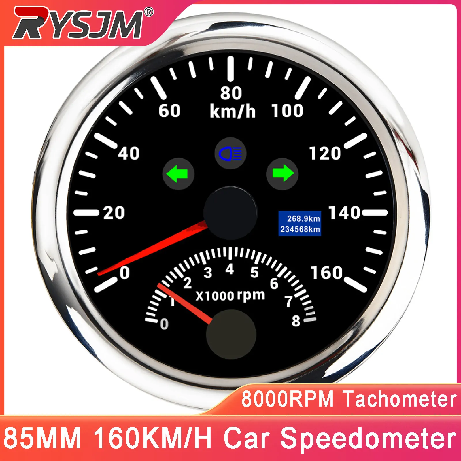 85mm Digital Car Truck Boat GPS Speedometer Gauge 0-160KM/H 2 In 1 8000RPM Tachometer For 12V 24V Car Boat Marine Customed