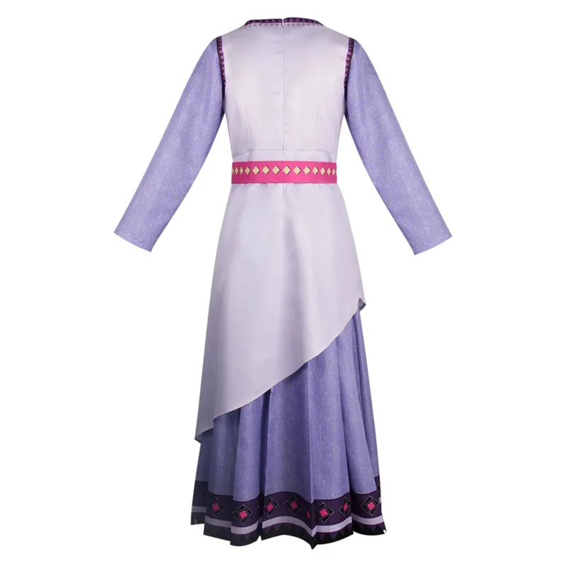 qq38Movie Wish Costume Asha Princess Gaun Panjang Mewah Warna Ungu Cosplay Halloween Karnaval untuk Wanita Gadis Anak-anak