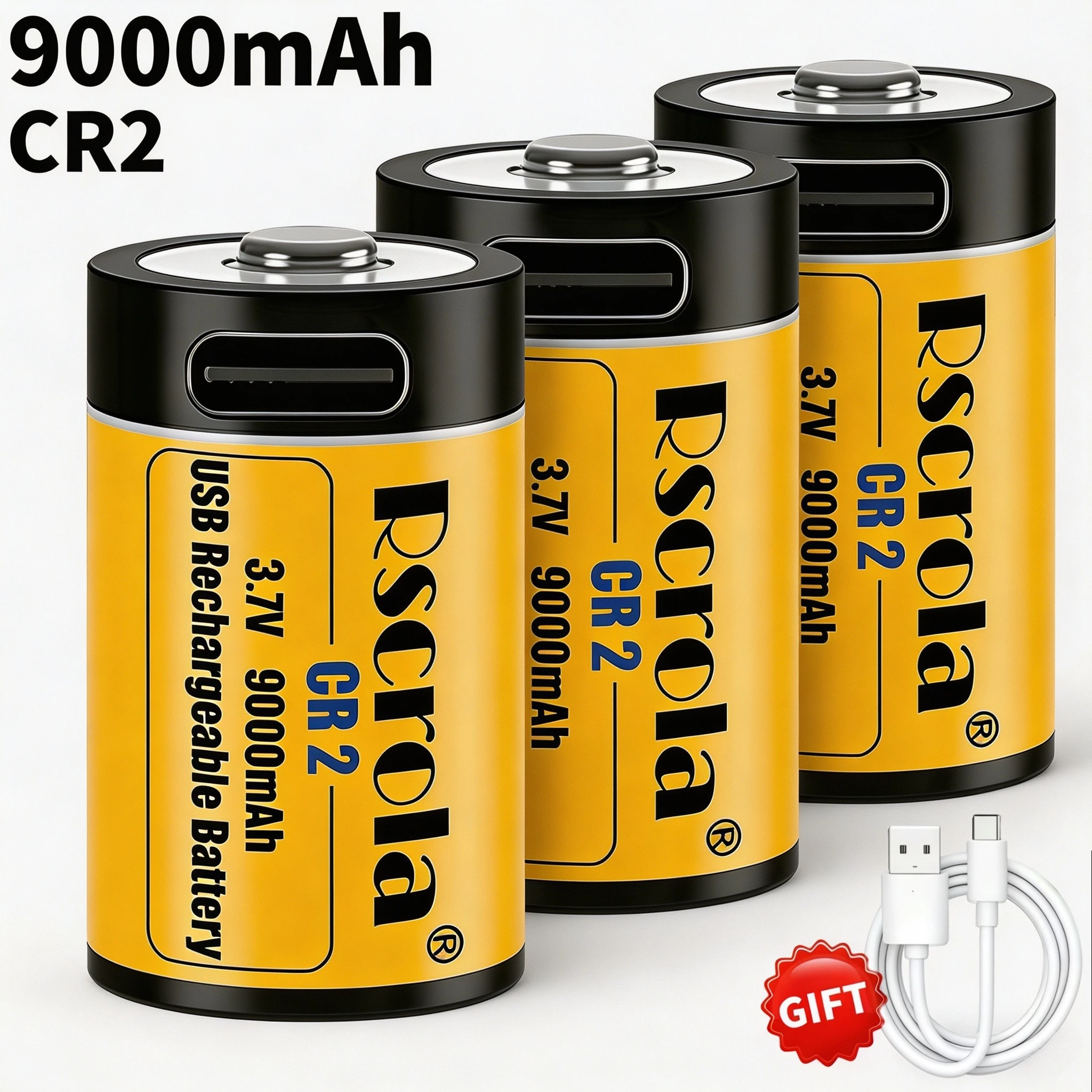 

CR2 3.7V 9000mAh USB Rechargeable Lithium Battery High Capacity For Security Camera Medical Equipment Flashlight Doorbell Alarm