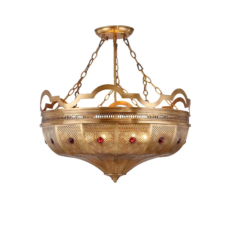 

LED hollow carved chandelier, American living room, bedroom, dining room,semi-hanging round ceiling lamp