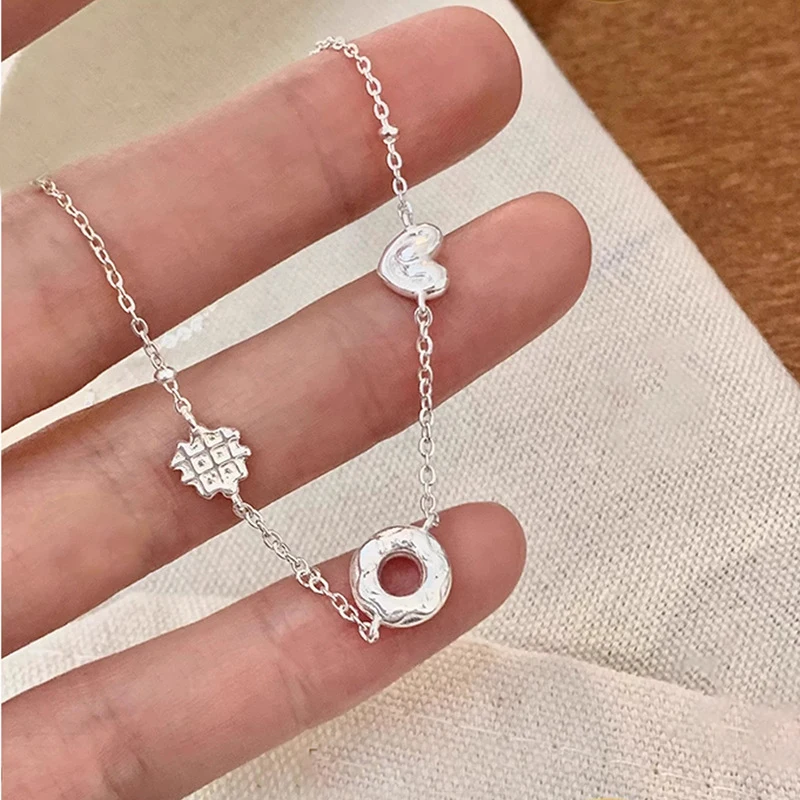 VENTFILLE 925 Sterling Silver Love Heart BreadNecklace for Women Gift Splicing Interesting Design Sweet Jewelry Dropshipping