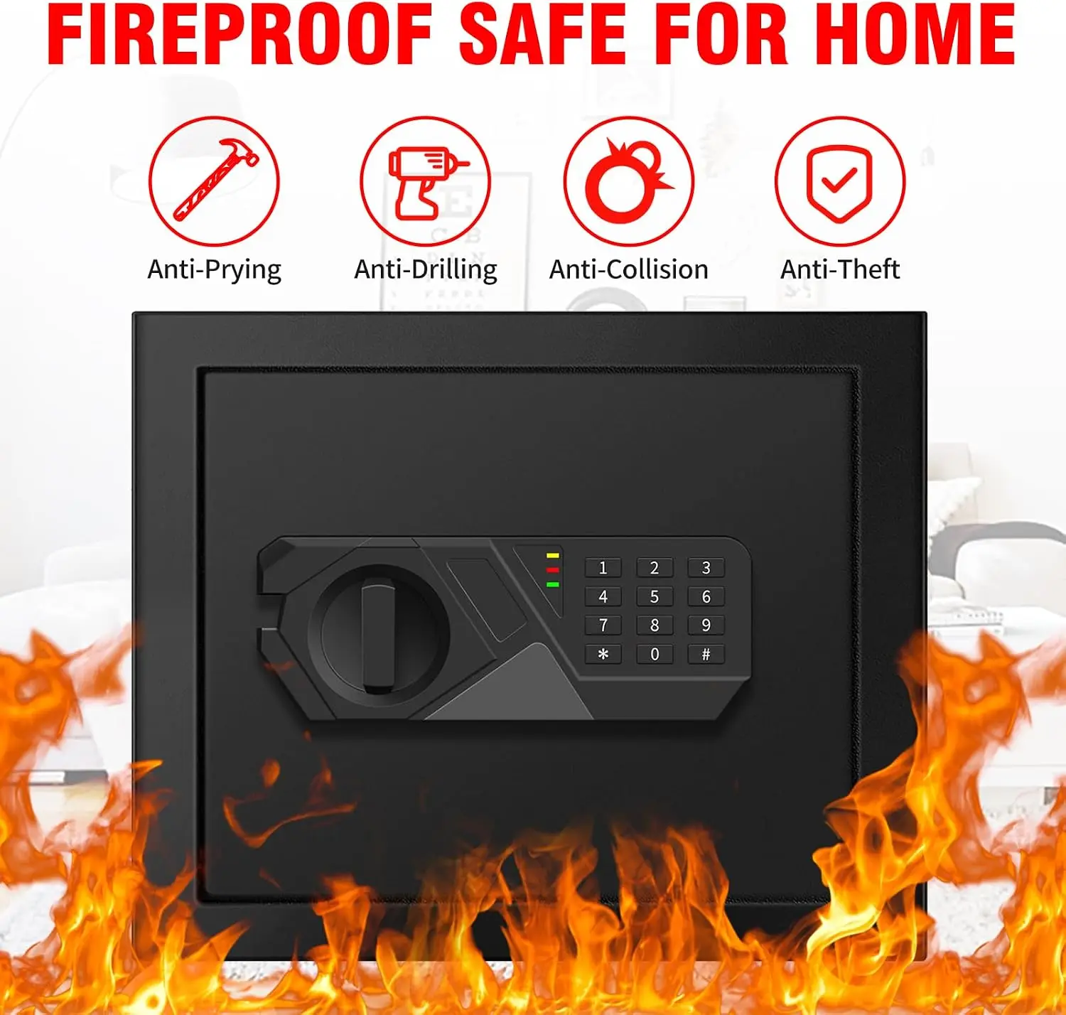 1.6 Cu ft Small Fireproof Safe Box, Digital Security Home Safes Water and Fireproof with Electronic Keypad Keys and Alarm System