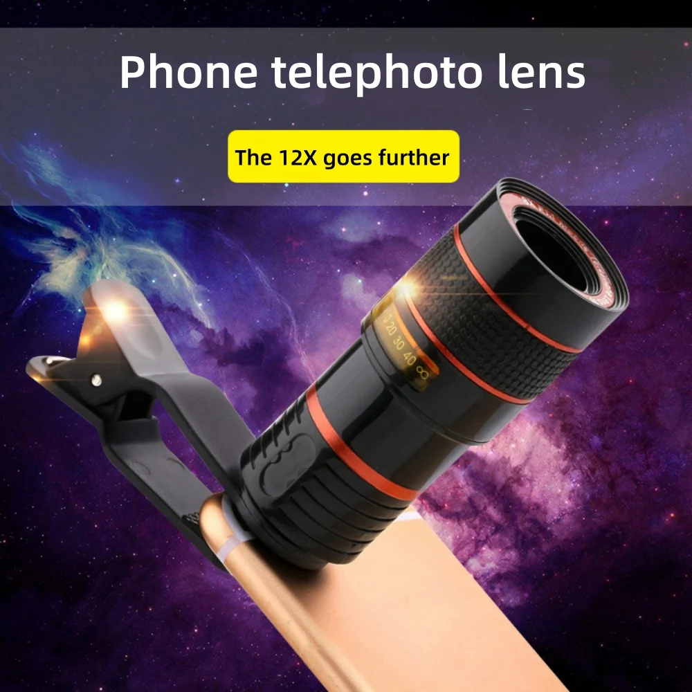 Universal 8X 12X Cell Phone Clip Lens for Xiaomi 14 iPhone 15 Samsung Oneplus Zoom Telescope Wide Angle Fish Eye Macro Lens