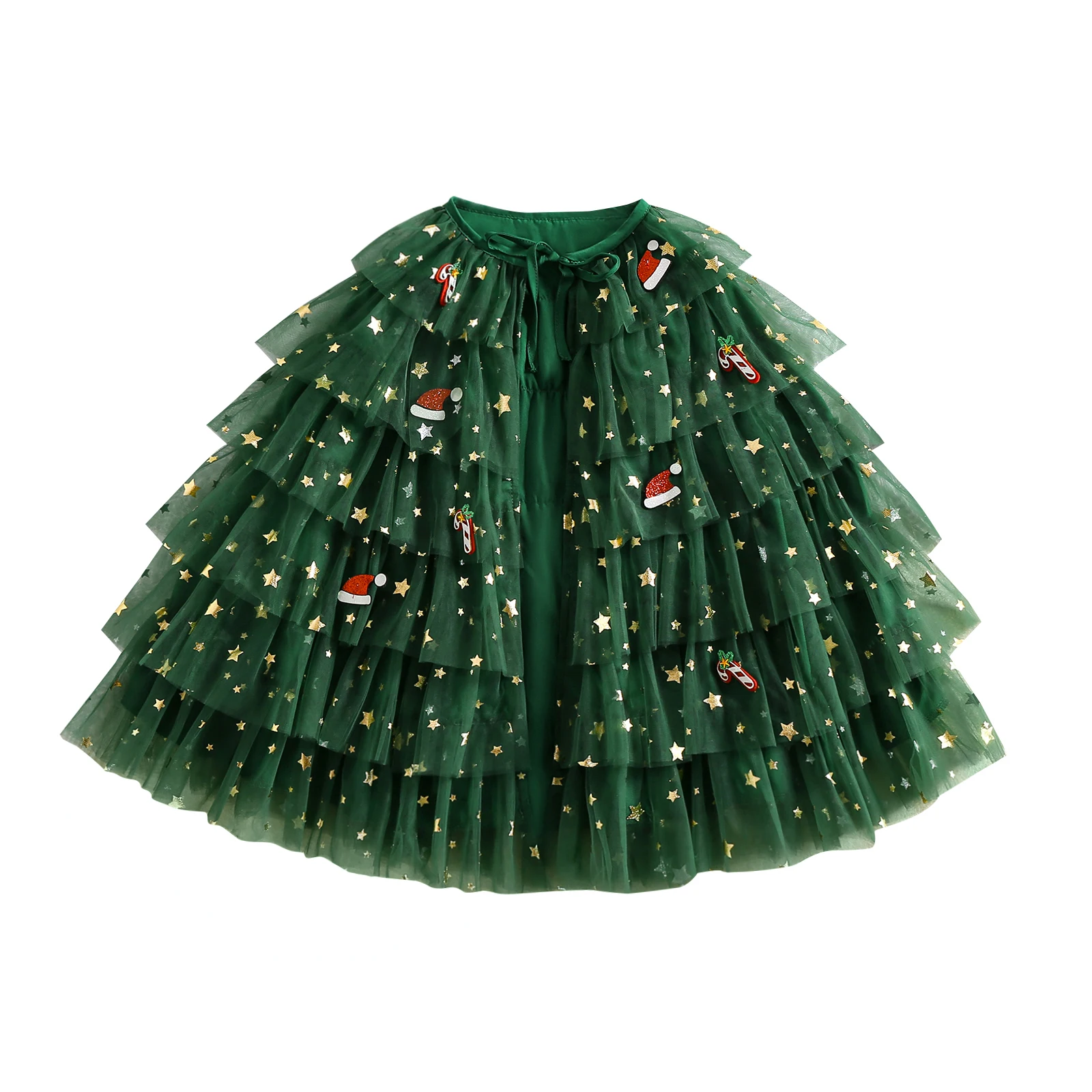 عباءة عيد الميلاد من التول للأطفال والبنات سانتا كلوز قصب الحلوى المتدرج وربطة الكعكة الأمامية #1