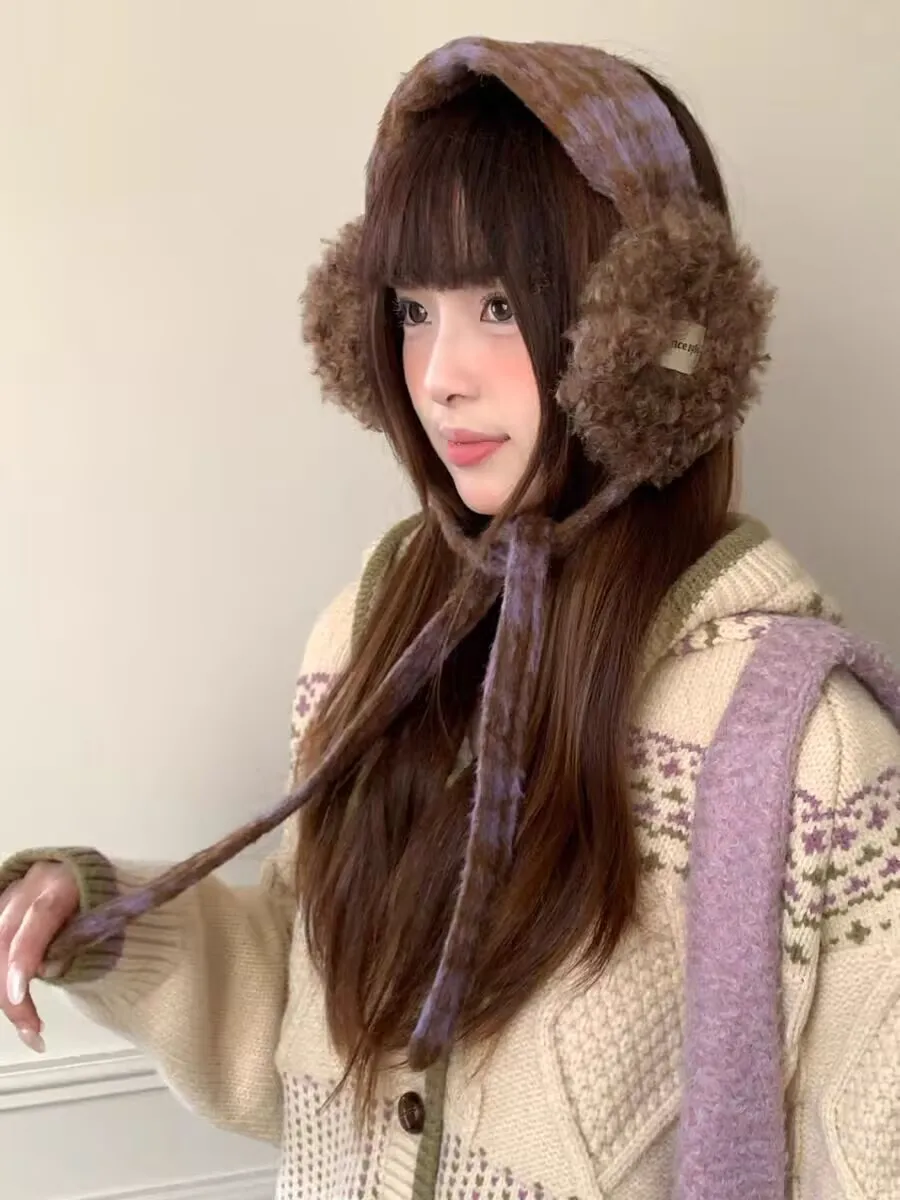 Модные милые плюшевые рулоны, флокированные наушники унисекс, осень-зима, теплый шерстяной шейный платок, универсальный шейный платок-ушанка с воротником