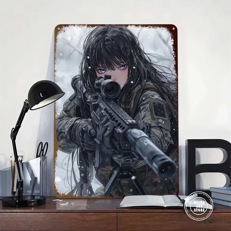 Winter Sniper Vigilance Tinplate Posters Customizable Wall Art Retro Vintage Metal Signs for Home Room Office Decor Custom Plate