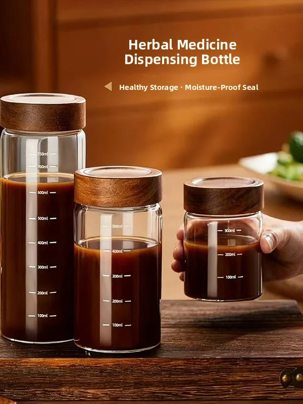 

Здоровая портативная стеклянная кружка Think Wood с герметичной крышкой в стиле китайской медицины, влагонепроницаемая банка для хранения, круглая, для чая...