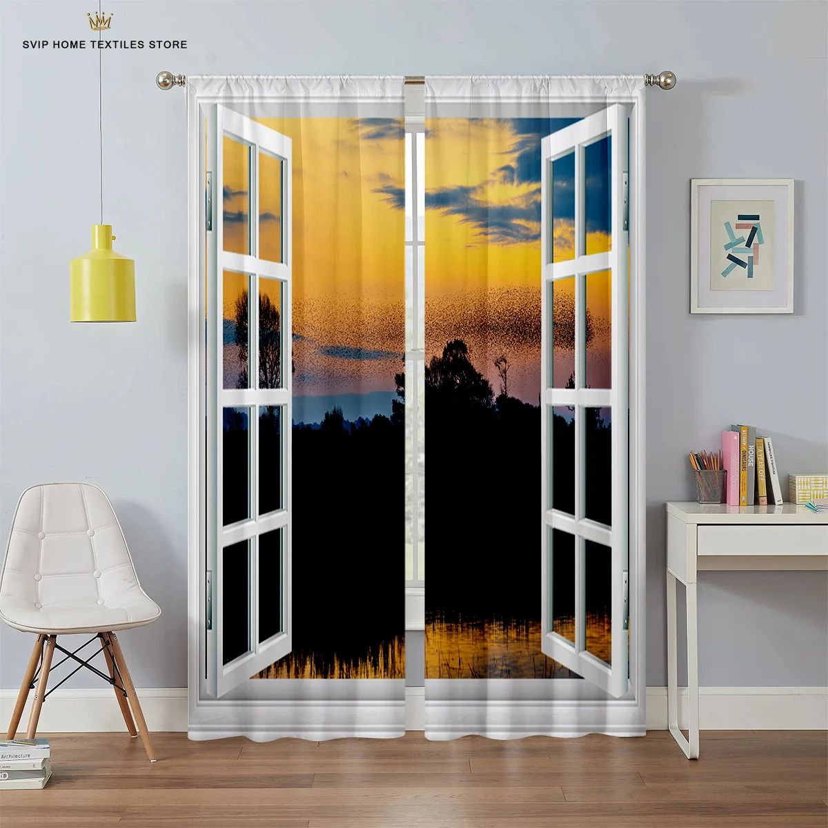 3D Printed Curtain Rod Pocket Curtains for Bedroom, Living Room, Balcony, Kitchen Window Decoration, 2 PCs image 2