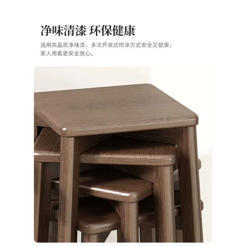 Solid wood stools household square stools living room can accommodate stacked benches dining table high wooden stools simple