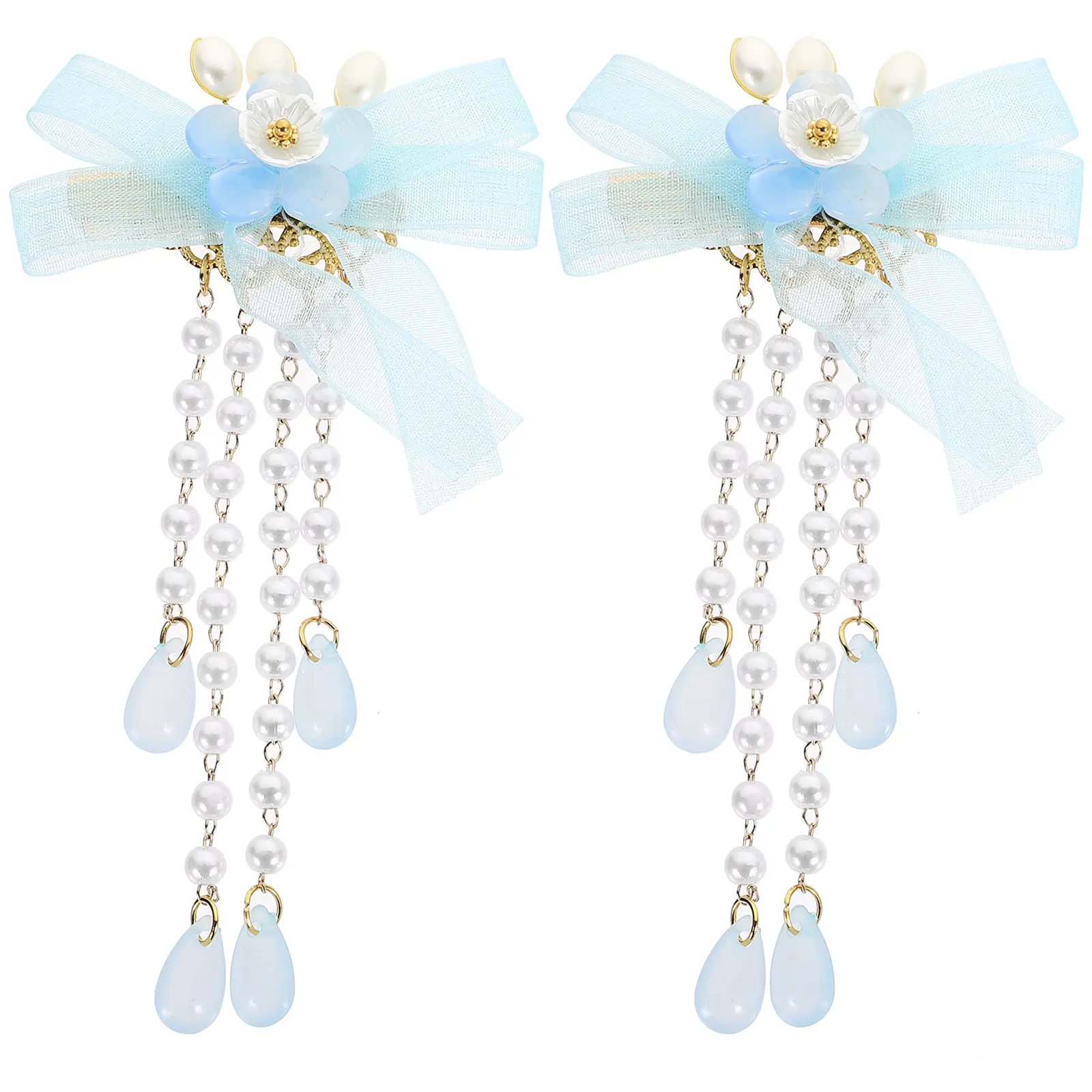 

2Pcs Flower Dangle Tassel Hair Clips Chinese Style Metal Hairpin for Girls Women Retro Barrettes Gift Beaded Decor