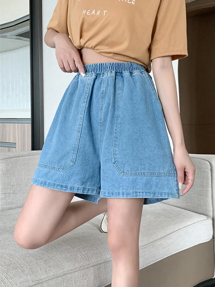 

Loose Wide Leg Summer Denim Shorts For Woman Casual Streetwear Plus Size Shorts Women Elastic High Waist Jeans Short Pants Femme