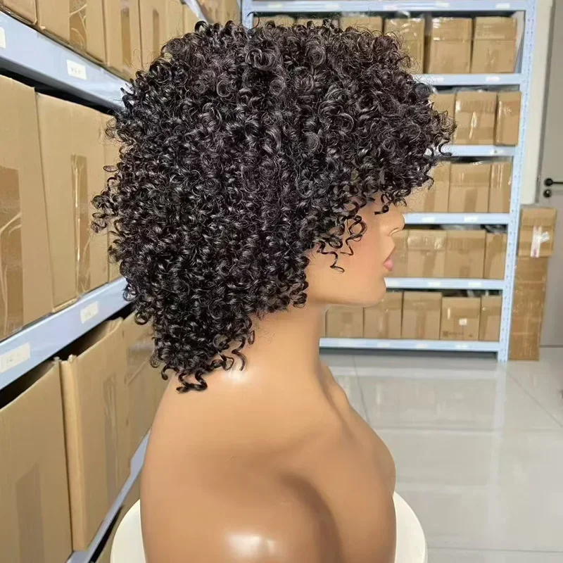 100% cabello humano rizado máquina completa pelucas de cabeza explosiva cabello virgen brasileño para mujeres negras alta calidad suave y sedoso