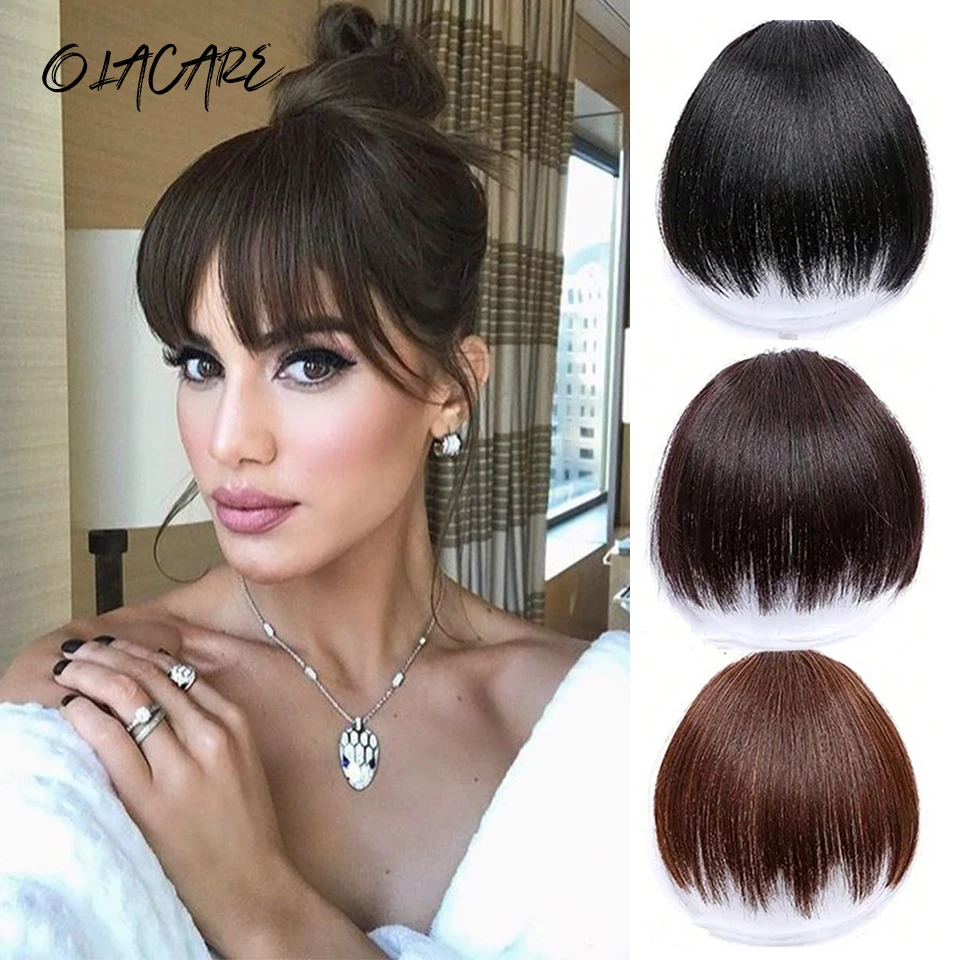 

OLACARE Synthetic Fake Blunt Hair Bangs 2Clips In Hair Extension Neat Front Fake Fringe False Hairpiece For Women Clip In Bangs