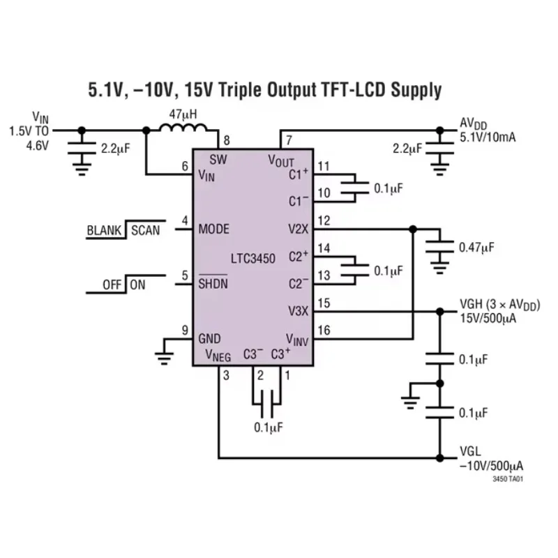 LTC3450EUD LTC3450 - Triple Output Power Supply for Small TFT-LCD Displays