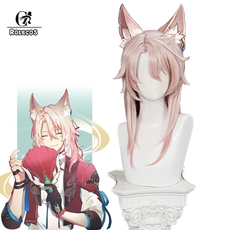 

ROLECOS Game Honkai: Star Rail Jiaoqiu Cosplay Wigs Jiaoqiu 48cm Women Long Mixed Pink Cos Wig Heat Resistant Synthetic Hair