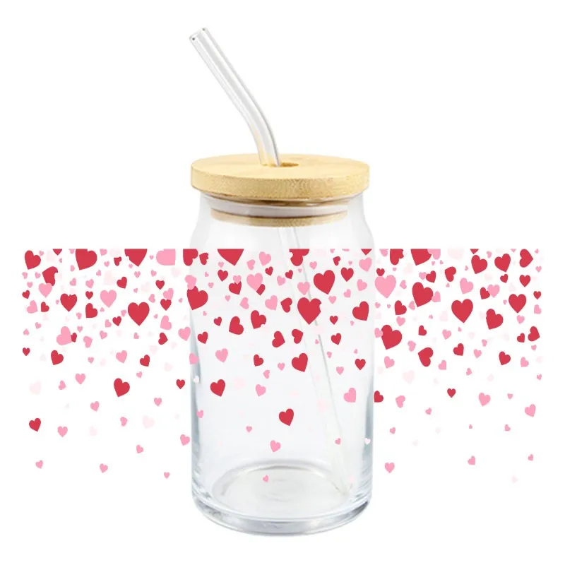 Valentine's Day UV DTF Wrap Transfer Stickers Colorful Heart Design DTF Wrap For Glasses Cups Mugs Waterproof DIY Decal