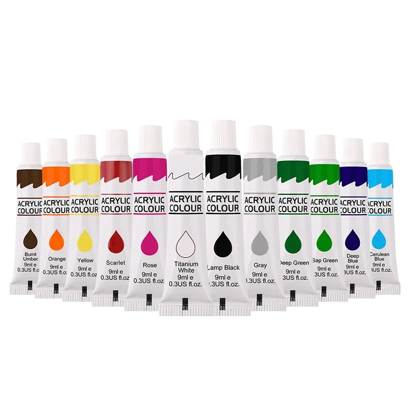 12 Colors 9mL Acrylic Pigment for Student Art, Graffiti Painting, DIY Pigment, Hand Painted Walls