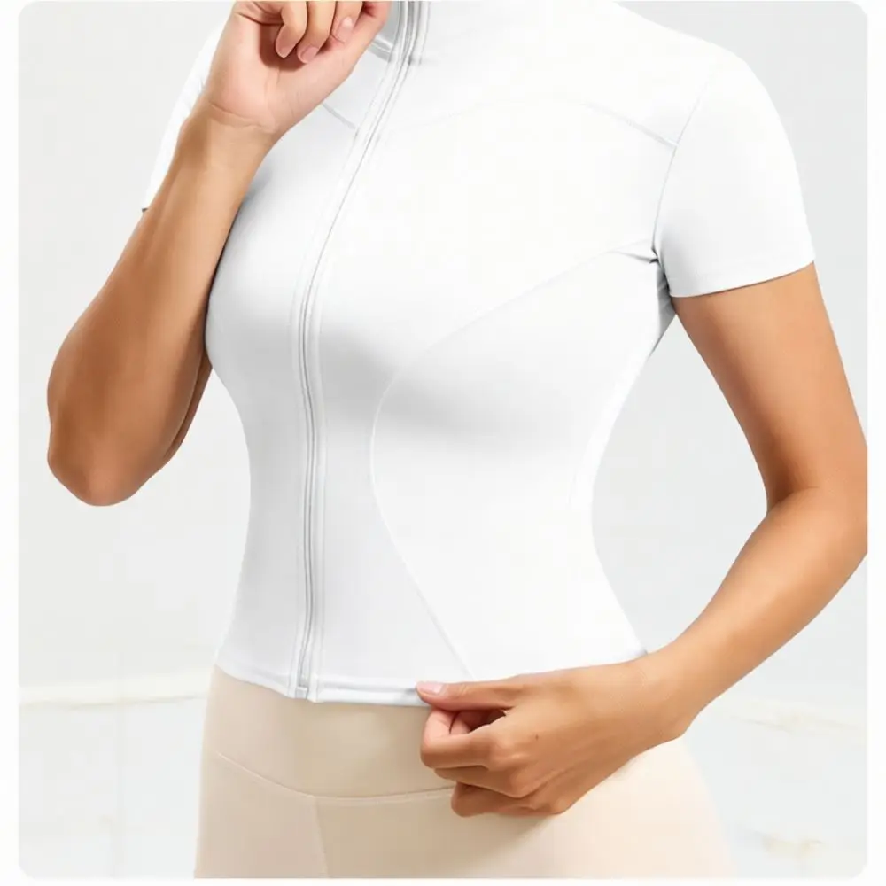 Slim Fit Yoga T Shirt Women Stand Collar Athletic Top Quick Dry Gym Clothes Breathable Fitness Running Sportswear High Elastic