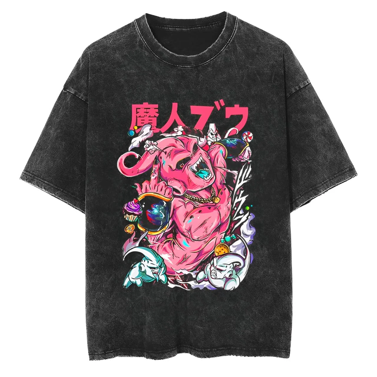 Majin Buu T Shirt Dragon Ball Z Anime Men Vintage Acid Wash Oversized Cotton Streetwear Pink Graffiti Graphic Tees 2026