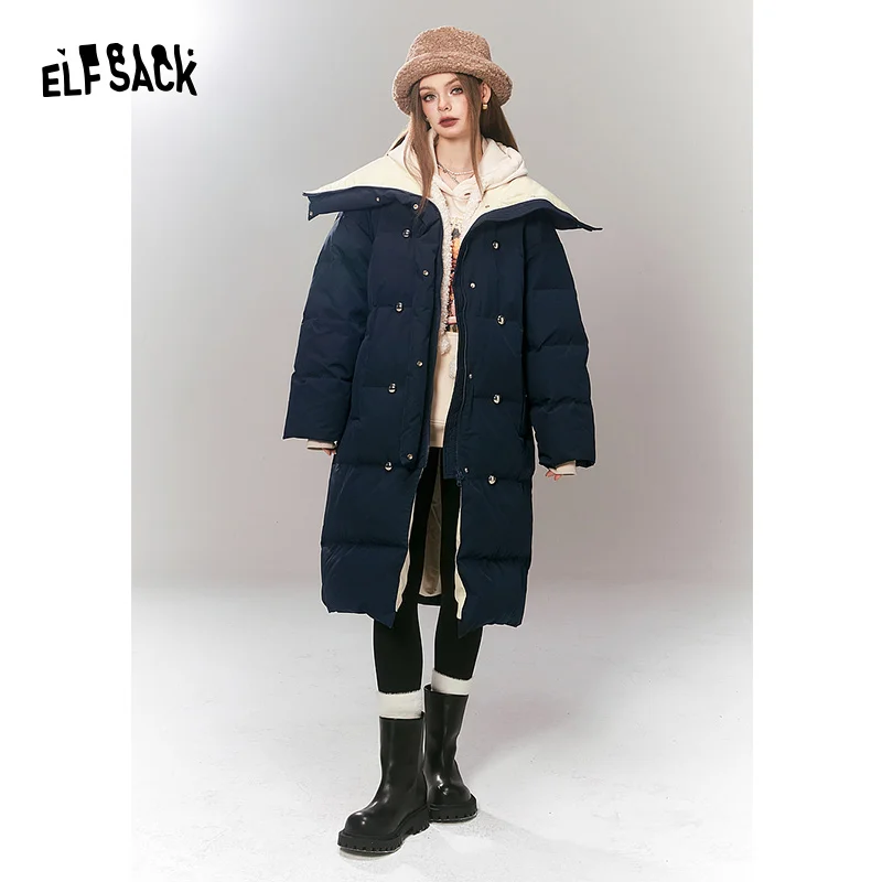 ELFSACK Korean Fashion Down Coats Women 2023 Winter New Luxury Mid-length Outwears