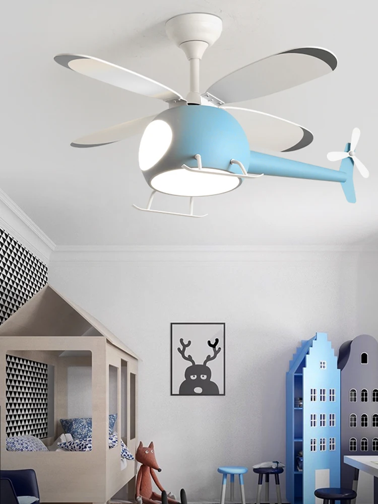 Children's Room Fan Lamp Ceiling Fan Lights Bedroom Study Boy's Room New Helicopter Plane Electric Fan Lamp