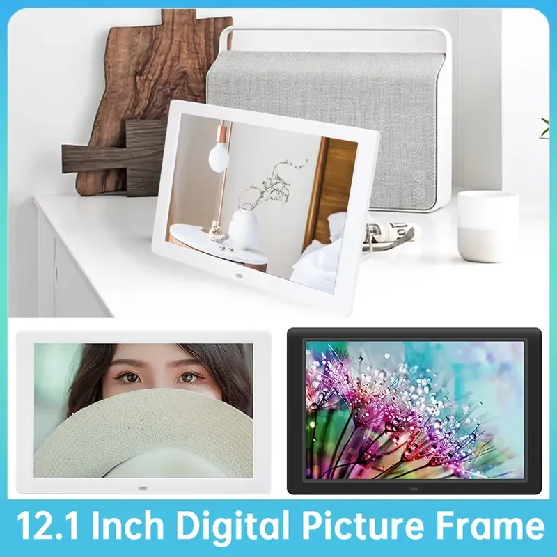 12.1 Inch HD 1280x800 LED Display Smart Digital Photo Frame with Back-light MP3 AVI Clock Features for Album & Music Display