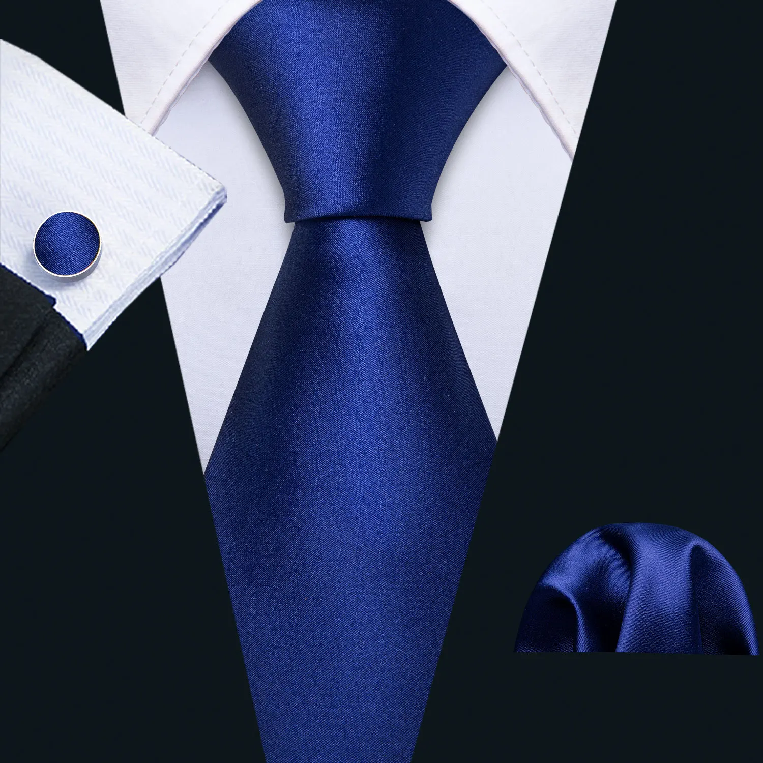 

Navy Blue Solid Silk Mens Tie Pocket Square Cufflinks Set Smooth Plain Necktie Cravat For Male Wedding Business Party Barry.Wang