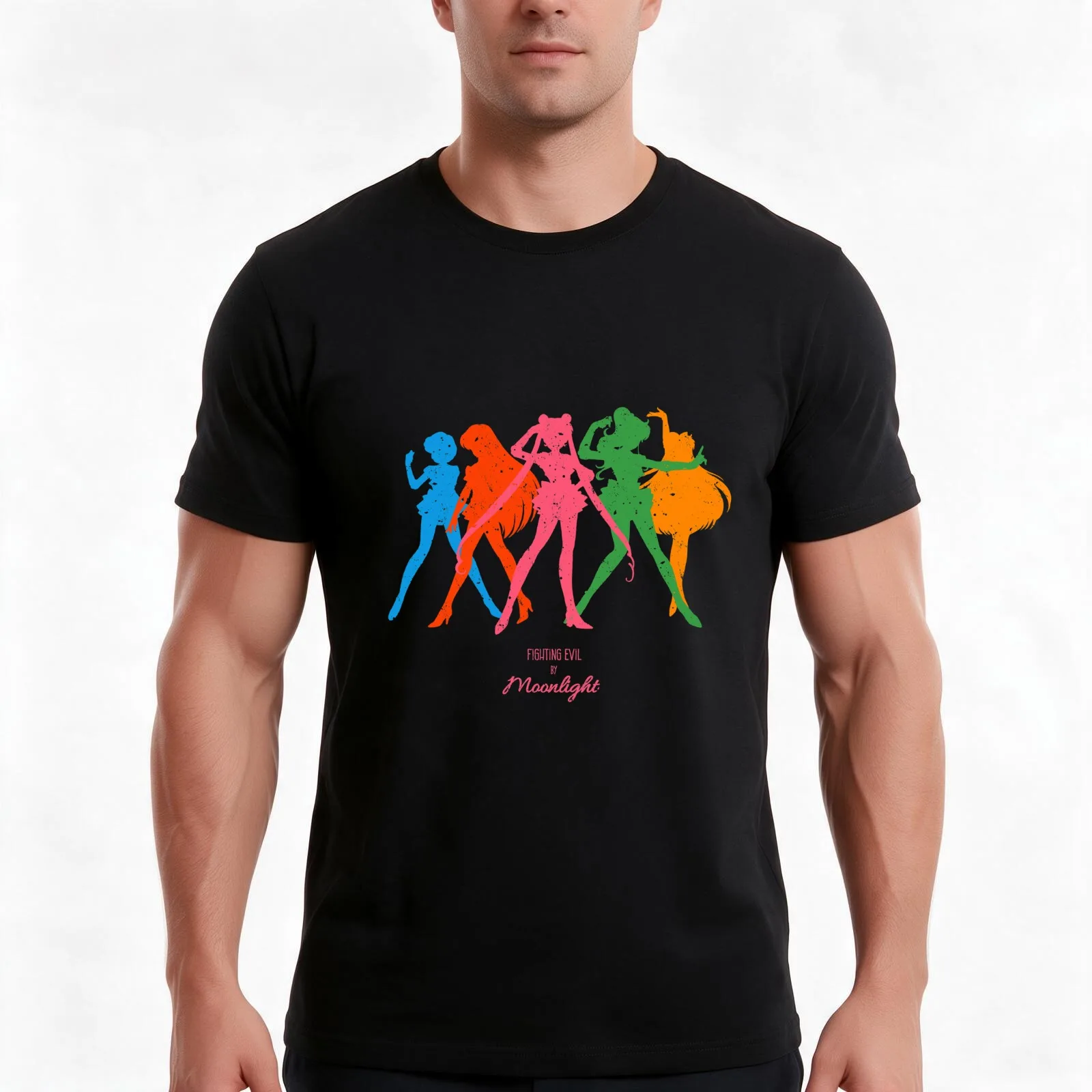 Fighting evil by Moonlight T-Shirt, Summer Casual Cotton Tee, Oversized Streetwear Tops, Vintage Graphic Print, Unisex Men Women