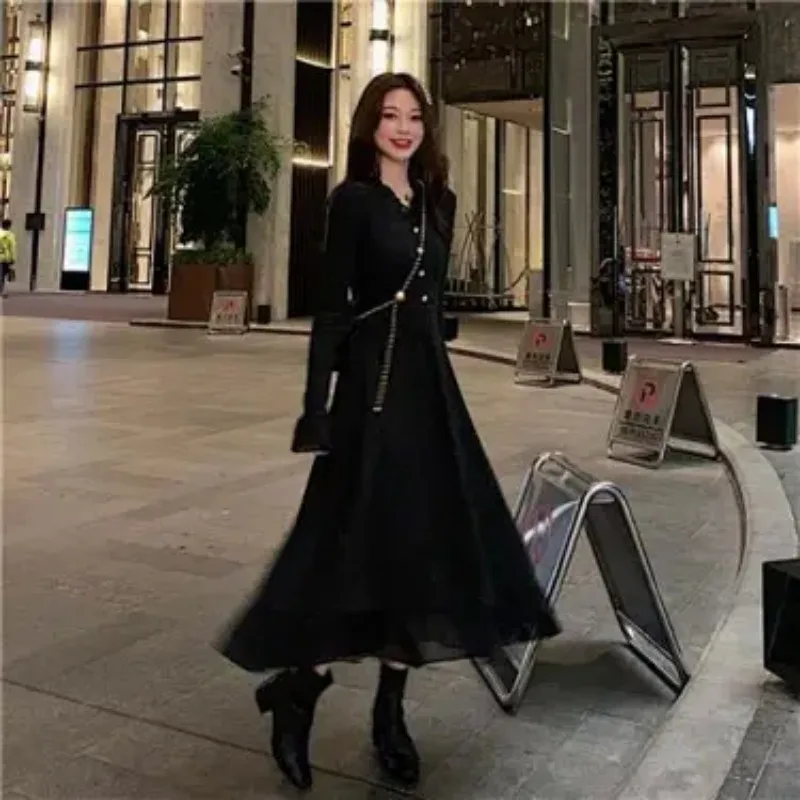 Women V Neck Long Sleeve Dress Elegant Ruffle Hem A-Line Short Dress For Layering