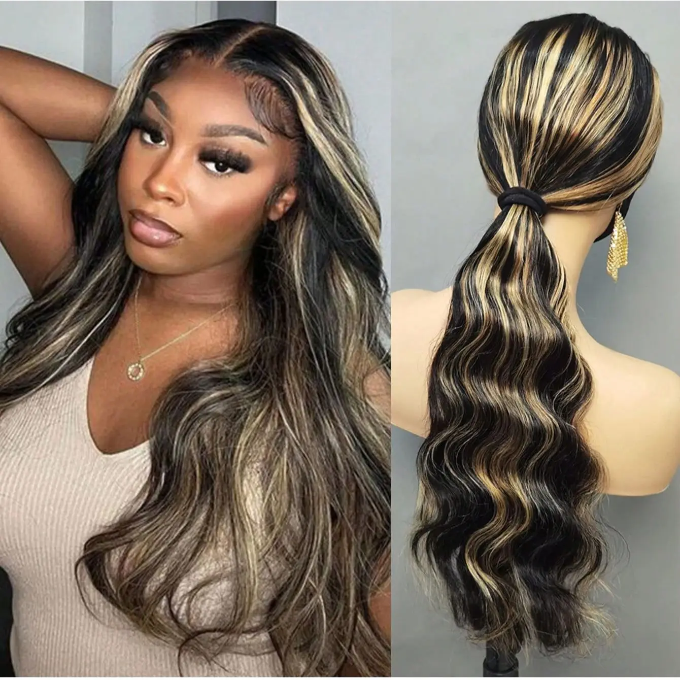 Fb/27 تسليط الضوء على الدانتيل شعر مستعار أمامي شعر الإنسان 13x4 Hd الدانتيل الباروكات الأمامية الجسم Wave180% أومبير غلويليس الباروكات قبل قطعها للنساء #2