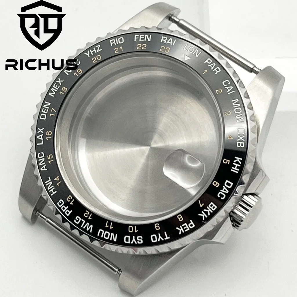 RICHUS 40mm cassa dell'orologio in vetro zaffiro argento adatta NH35 NH36 NH34 ETA2824 2836 PT5000 Miyota8205 8215 Mingzhu DG2813 3804 movimento