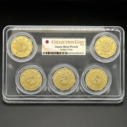 Japan Meiji 3/9/10/13/25 Gold Coin Box Set, Japanese Replica Old Money Commemorative Medal Souvenirs Collection Home Decor Gift
