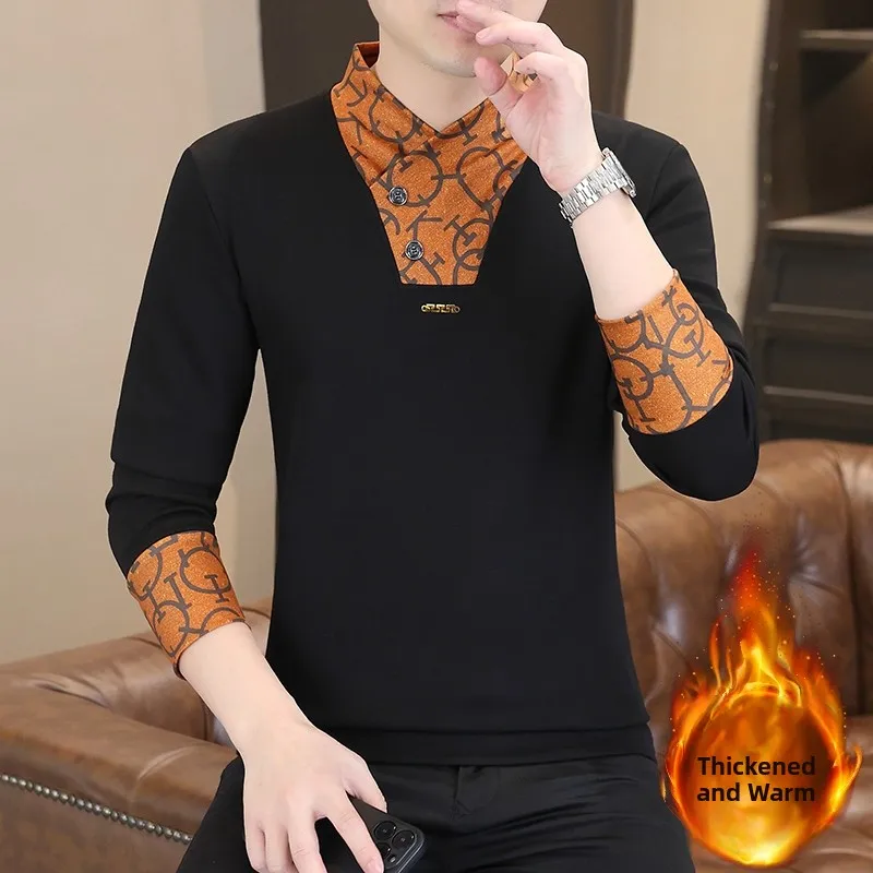 

Мужская термофутболка с длинным рукавом, облегающая, утолщенная, для ношения под одеждой, повседневная, модная, в городском стиле, из смесового полиэстера и хлопка