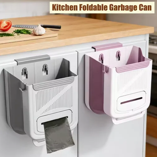 Kitchen Folding Trash Can Cabinet Door Wall Mounted Garbage Bin Household Kitchen Cabinet Hanging Garbage Storage For Kitchen