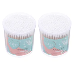 2 Boxes of 400Pcs Double Spiral Tips Cotton Swabs With Strong Paper Sticks Cleaning Swab Sticks White (200Pcs in 1 Box)