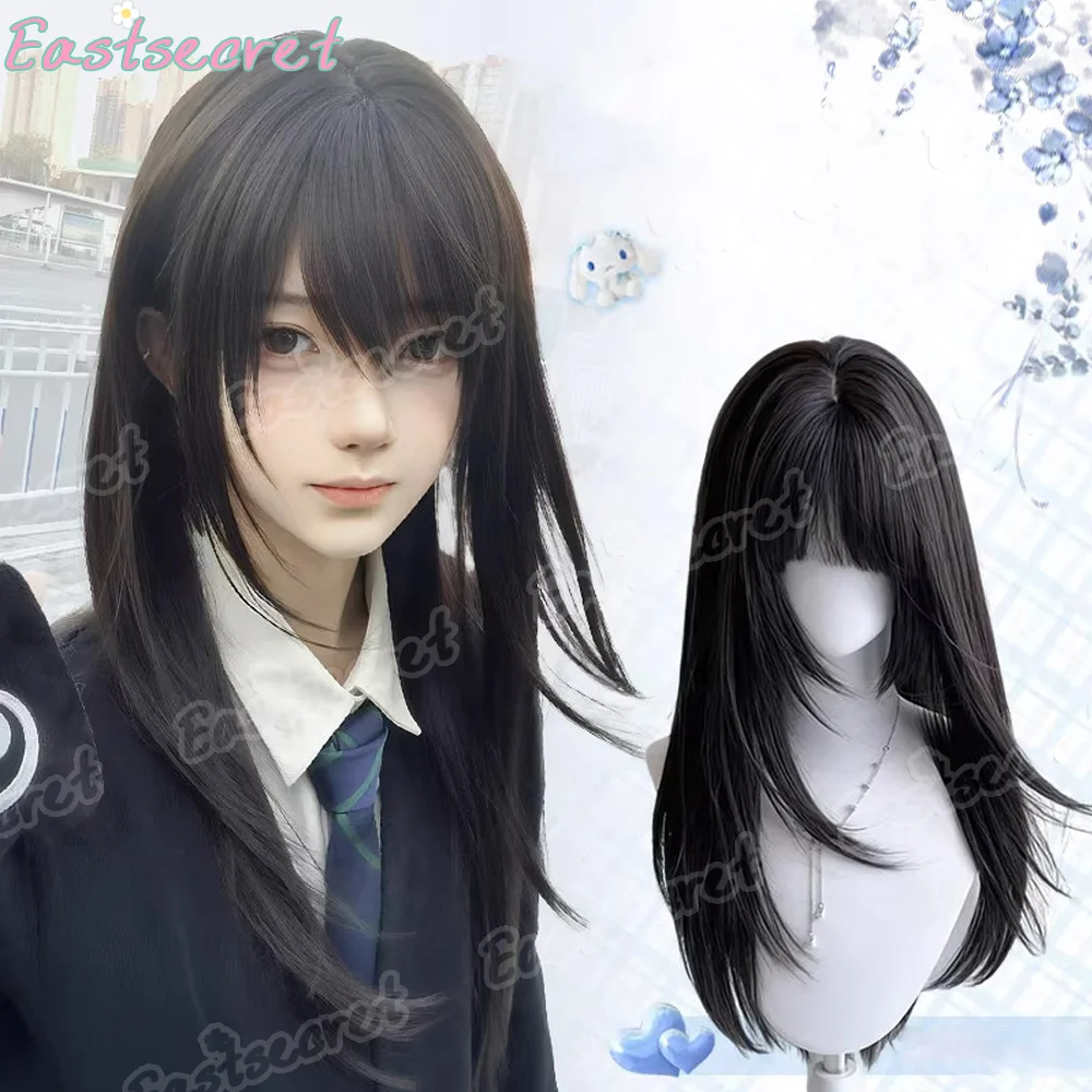 

EAST Black 24 inch Wig for Women Long Straight Hair Wig Cosplay Temperament for Daily Use Lolita Black Synthetic Wigs
