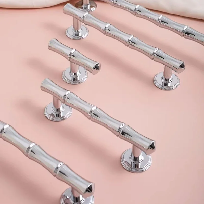 Nordic Style Bamboo Element / Bright Chrome Solid Brass Handles for Bedroom Wardrobes Kitchen Cabinet Handles Decorative Knobs