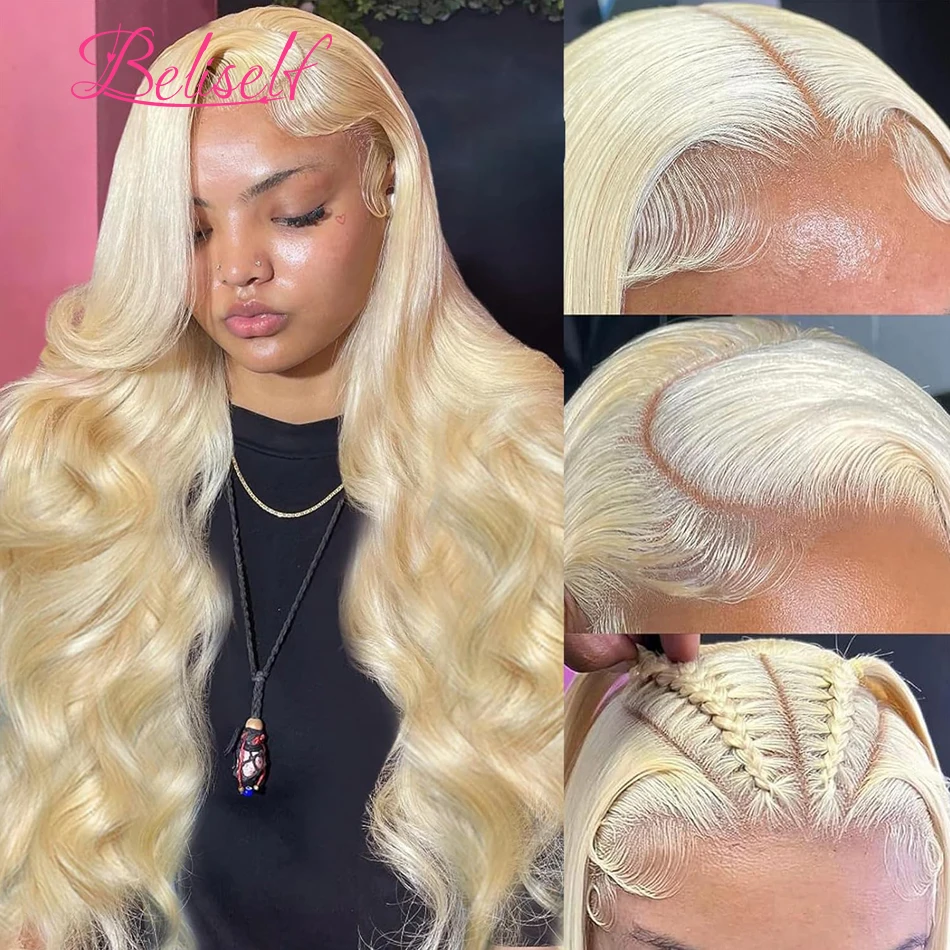 613 Blonde Lace Front Human Hair Wigs Brazilian Body Wave 13x6 HD Lace Frontal Wigs 250 Density Lace Closure Wig Beliself